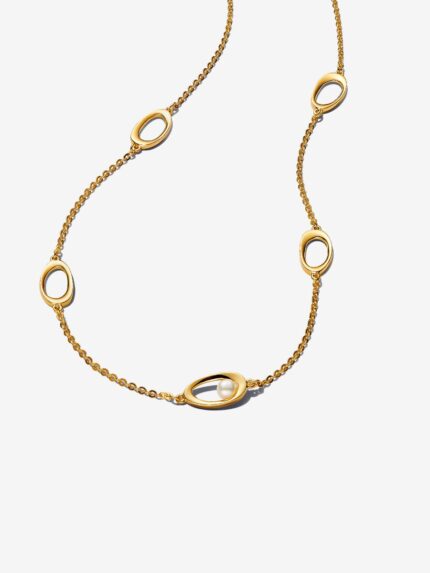 Collana Ovali Linea Sinuosa e Perla D'Acqua Dolce Coltivata Placcatura in Oro 14k